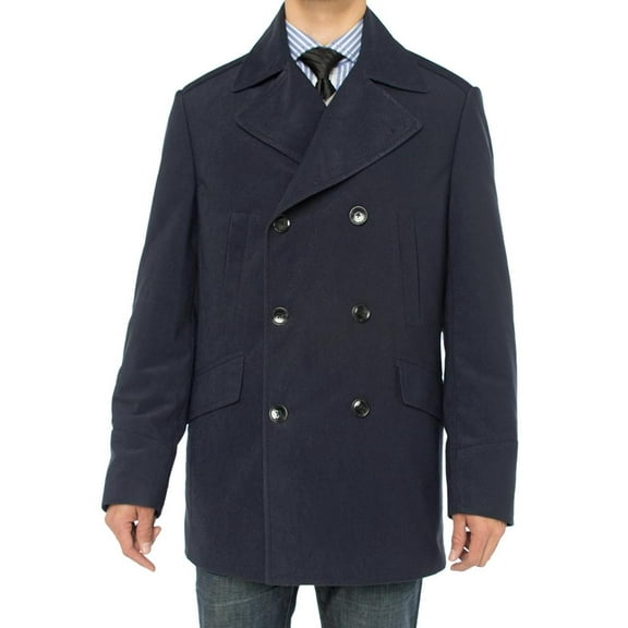 Mens Navy Blue Coat Luciano Natazzi Double Breasted Topcoat