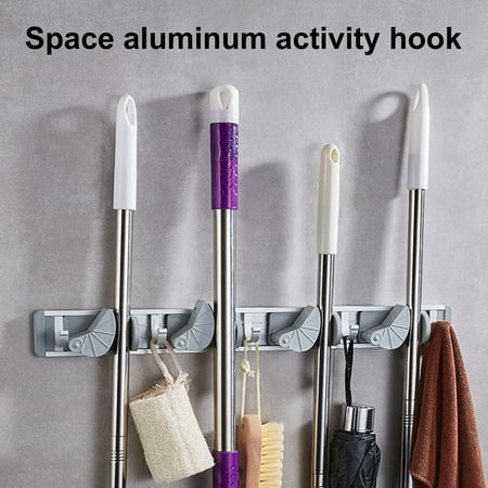 

Wanwan Mop Holder Rack Punch-free Movable Hanger Buckle Clip Design ABS Wall Hanging Broom Organizer for Gardening