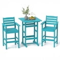 thumbnail image 2 of Costway 3PCS Patio HDPE Bar Set with Square High-Top Table, Footrest & Backrest for Porch Turquoise, 2 of 10