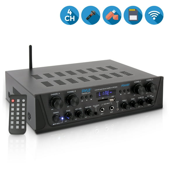 Pyle PTA44BT Bluetooth Home Audio 500 Watt 4 Channel Amplifier Stereo Receiver