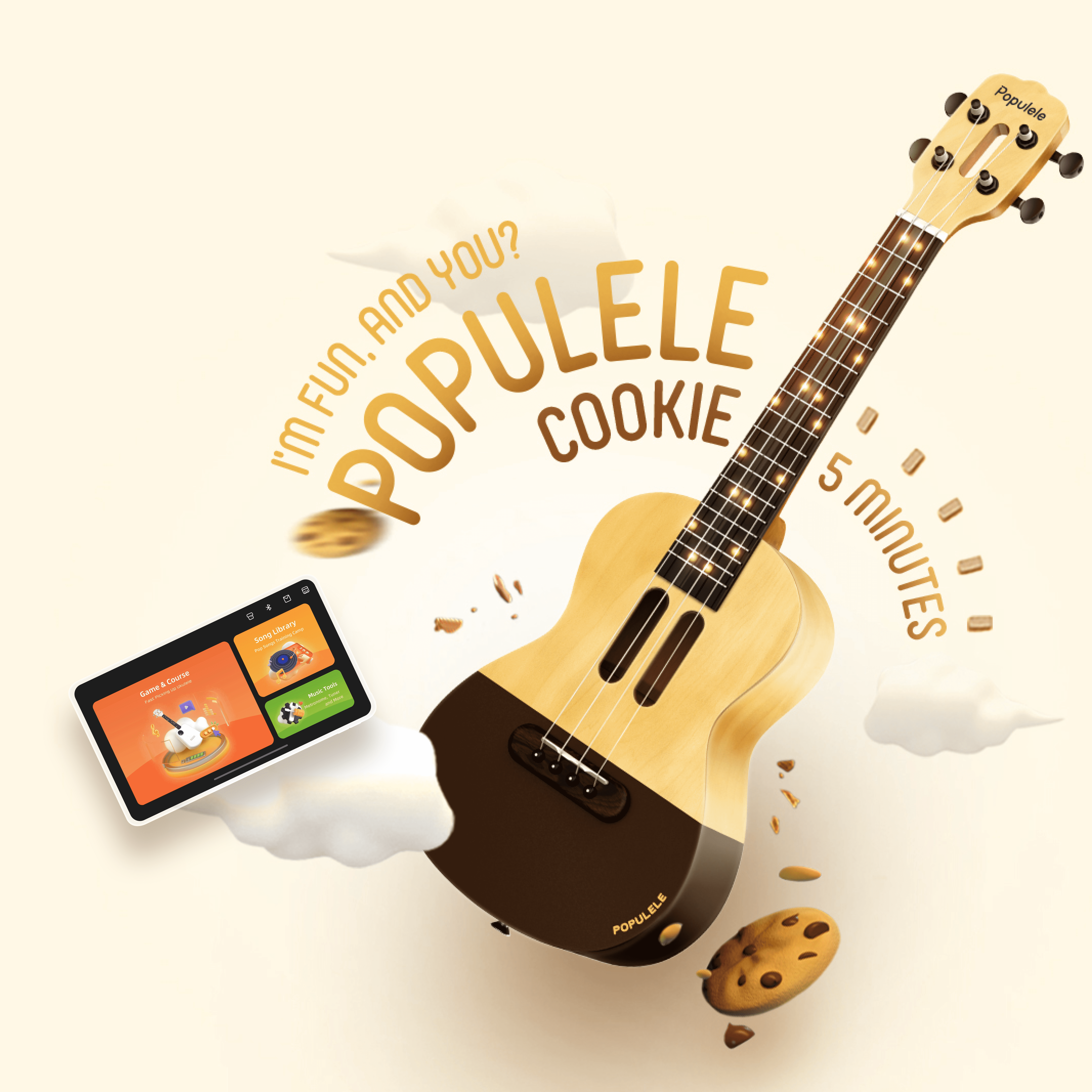 Populele U1 Smart Ukulele Kit for Beginners with App Lessons & LED 