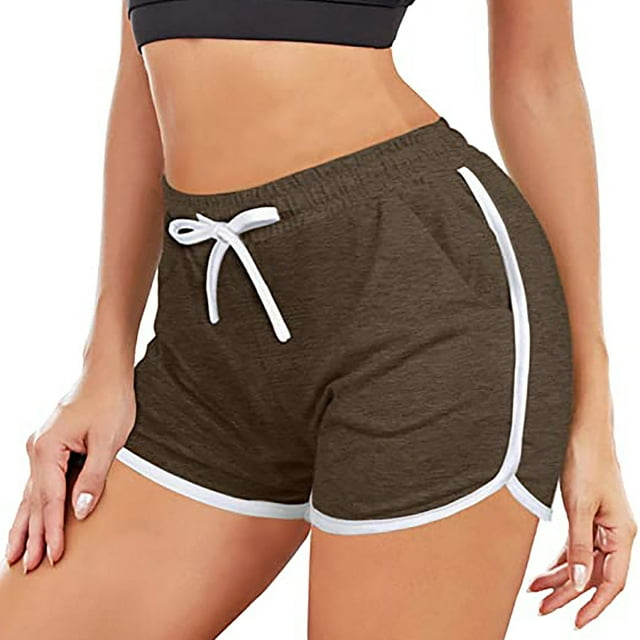 Dealovy 2 Pack Workout Shorts for Women High Waisted Color Block Drawstring Casual Yoga Gym Shorts