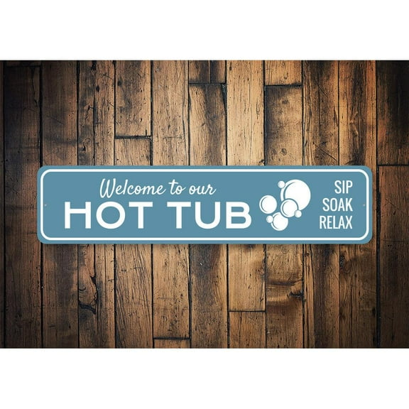 Welcome to Our Hot Tub Novelty Decor, Metal Wall Sign - 4x18 Inches