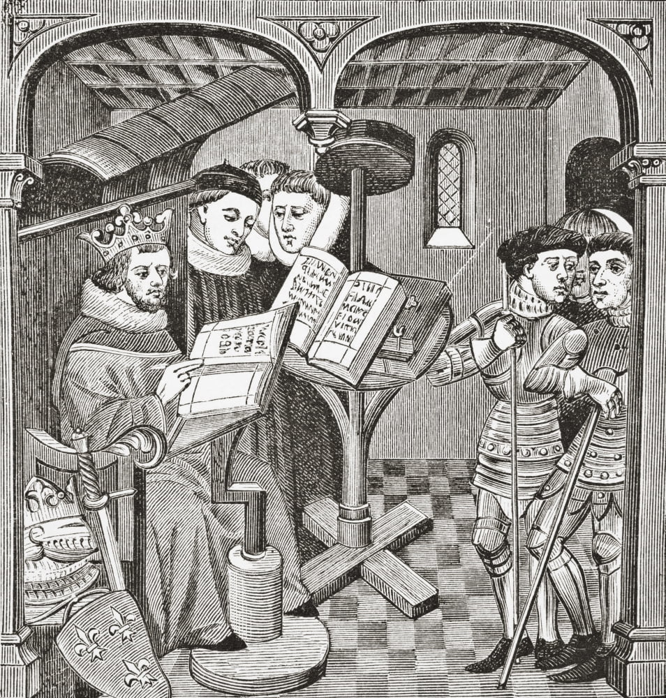 King Robert Son Of Hugh Capet Composing Sequences And Responses In Latin After A Miniature From The 14Th Century Manuscript Chroniques De France From Science And Literature In The Middle Ages By Paul