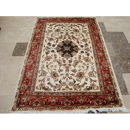Floral Carpet Designs - Kash Ivory Medallion Floral Gorgeous Designed Rectangle Area Rug Wool Silk Hand Knotted Carpet (6 x 4)'