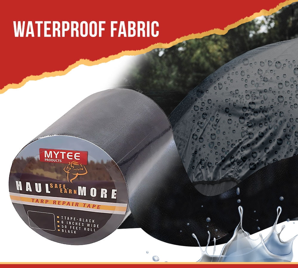 8.8 oz Waterproof Black Vinyl Tarp Repair Tape 6 Inch x 50 FT with Heavy Duty Adhesive Backing - Tarp Patch Kit, Tarp Repair Kit