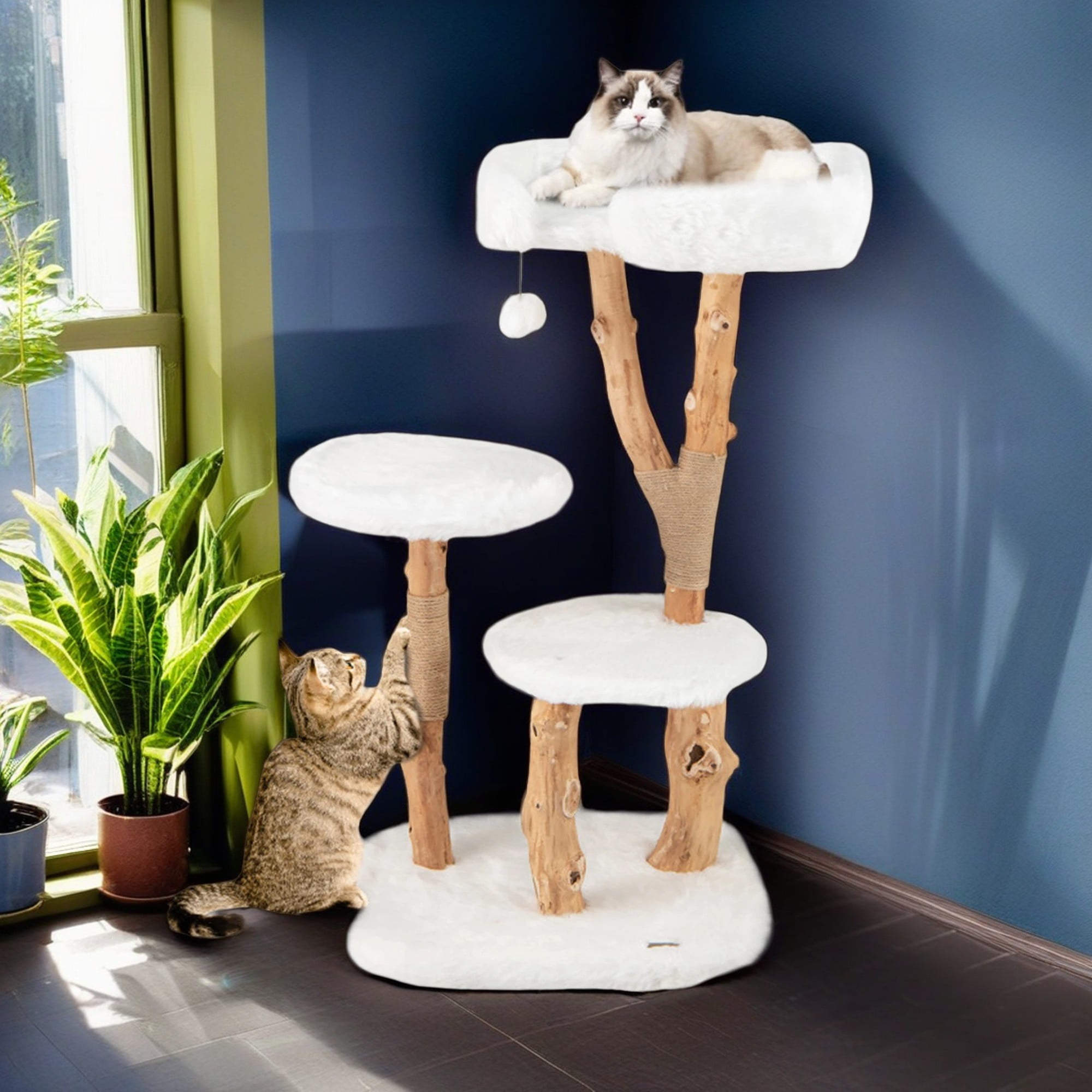Kadyn 74" Cat Tree Tower for Indoor Cats, Multi-Level Cat Tree House for Big Cats with 2 Storey Cat Condo, Washable Cushions, Cat Climbing Tower, Beige