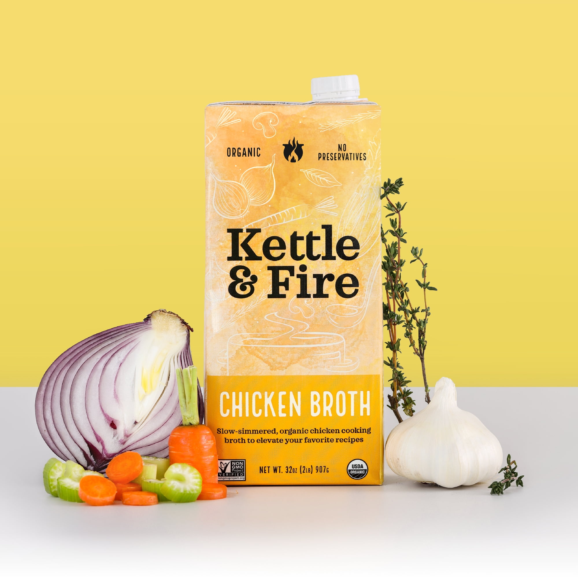 (3 pack) Kettle & Fire Chicken Cooking Broth, Shelf-Stable, 32 oz