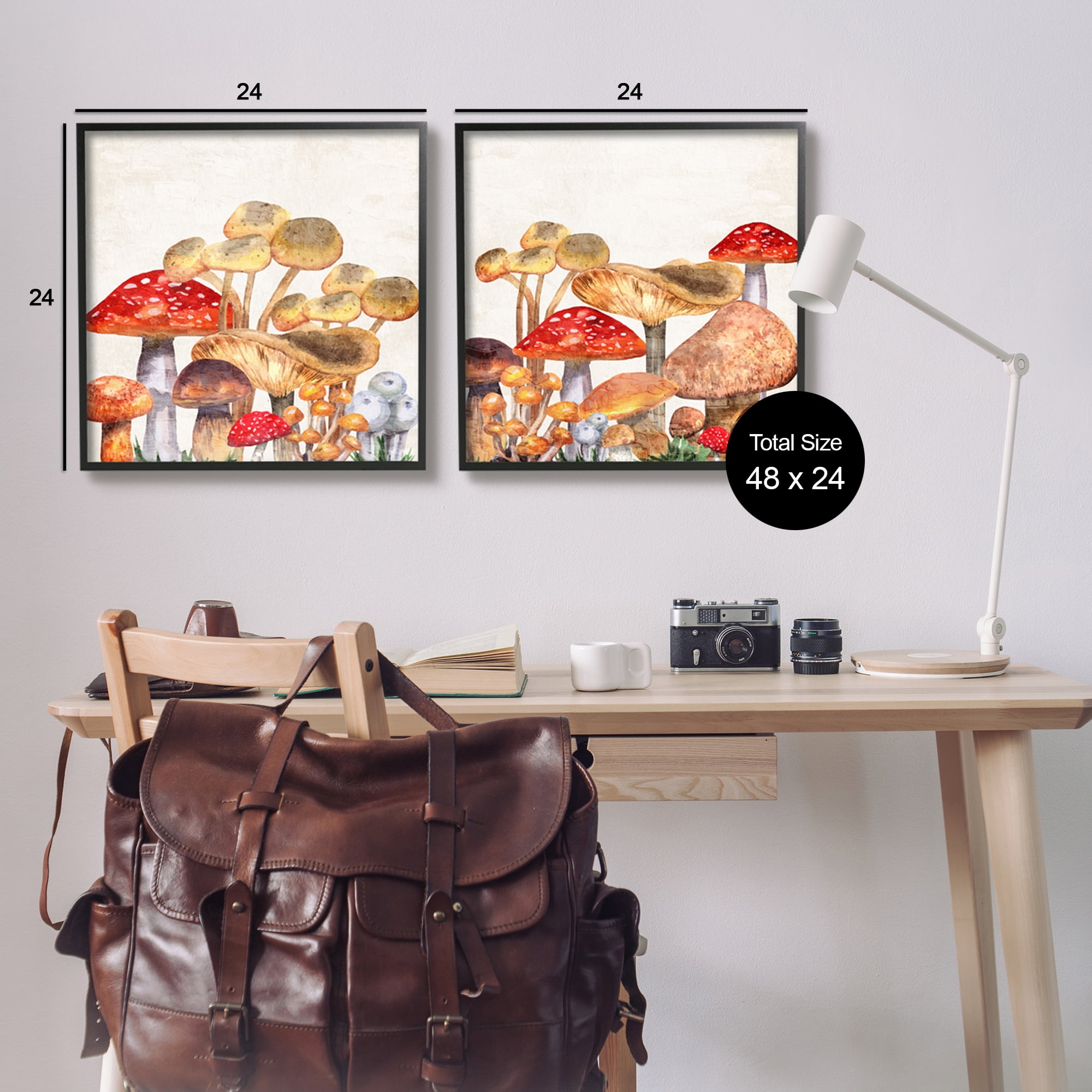 Stupell Industries Various Cottage Mushrooms Botanical & Floral Painting Black Framed Art Print Wall Art, 24 x 24, Set of 2