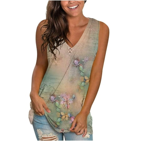 

Simplmasygenix Maternity Tank Tops for Women Sleeveless Summer Casual Tops V Neck Printing Sleeveless Vest Tops