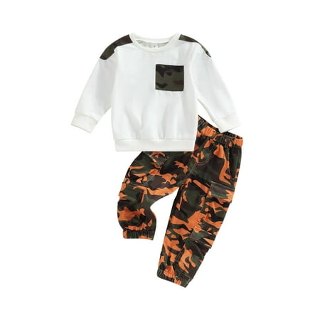 

Causal Toddler Kids Boys Autumn Clothes 2Pcs Camouflage Patchwork Long Sleeve Sweatshirt Top Pants