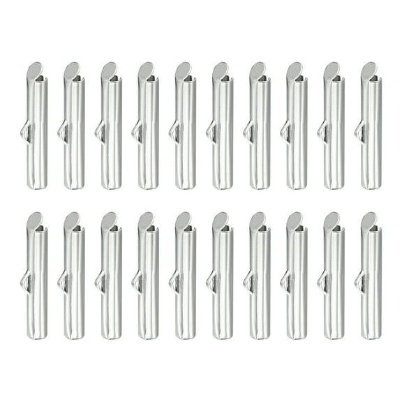 150Pack Slide on End Clasps, 20mm Tube Ball Bead Slider Crimp Ends, Silver White