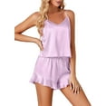 thumbnail image 3 of Women's 3pcs Satin Pajamas Set Cami Top and Shorts Sleepwear PJs Set with Robe,Light Purple, 3 of 5