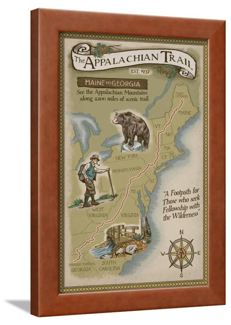 Appalachian Trail Map Framed Appalachian Trail Map Framed Print Wall Art By Lantern Press - Walmart.com