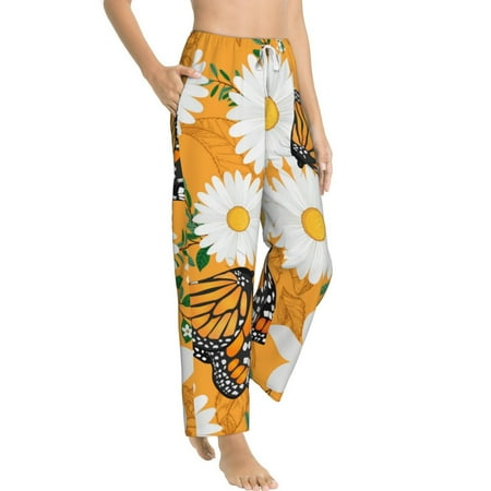 

Picia White Floral and Butterflies Womens Soft Woven Cotton Elastic Waistband Sleep Pajama Pant Lounge Sleep Pant With Pockets And Drawstring-XX-Large
