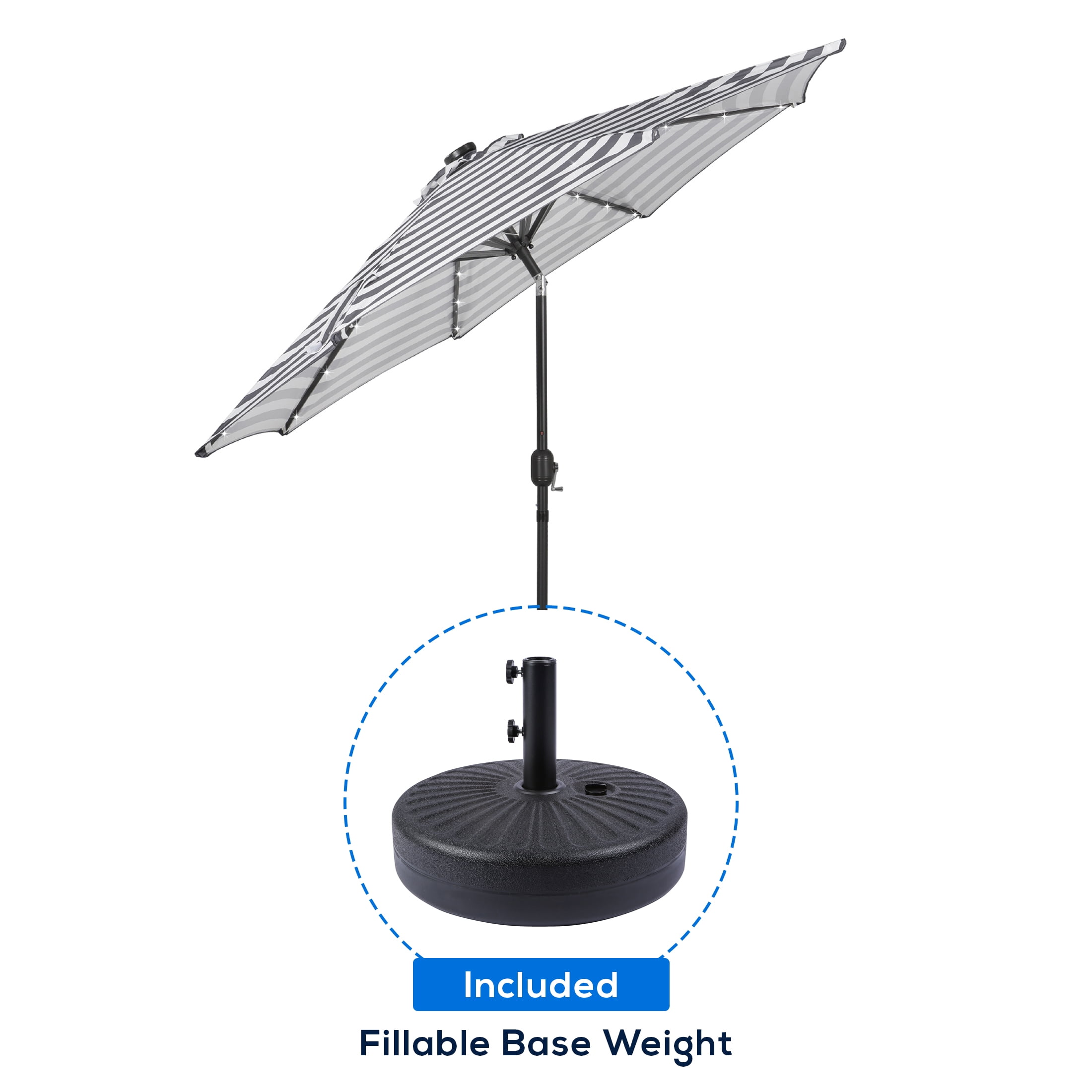 Westin Outdoor 9 Ft Solar LED Market Patio Umbrella With Black Round