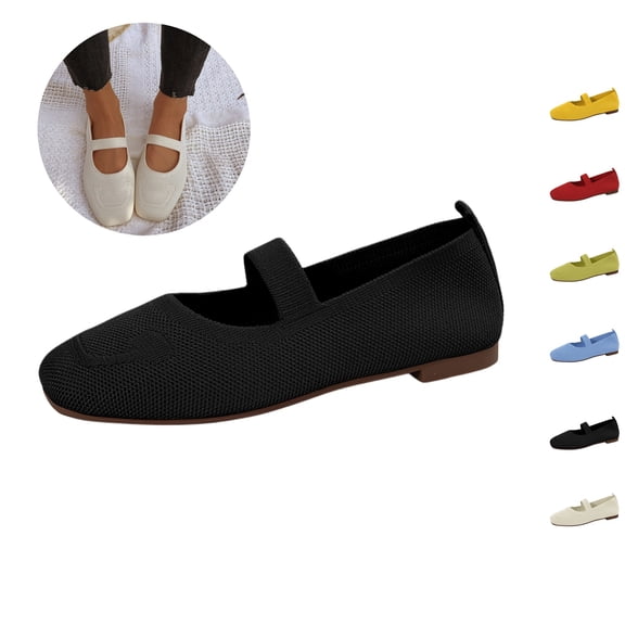 Mfakffe Womens Flats Relaxed Slip on Breathable Flat Shoes Mesh Closed Toe Mary Jane Shoes Lightweight Non Slip(Black)