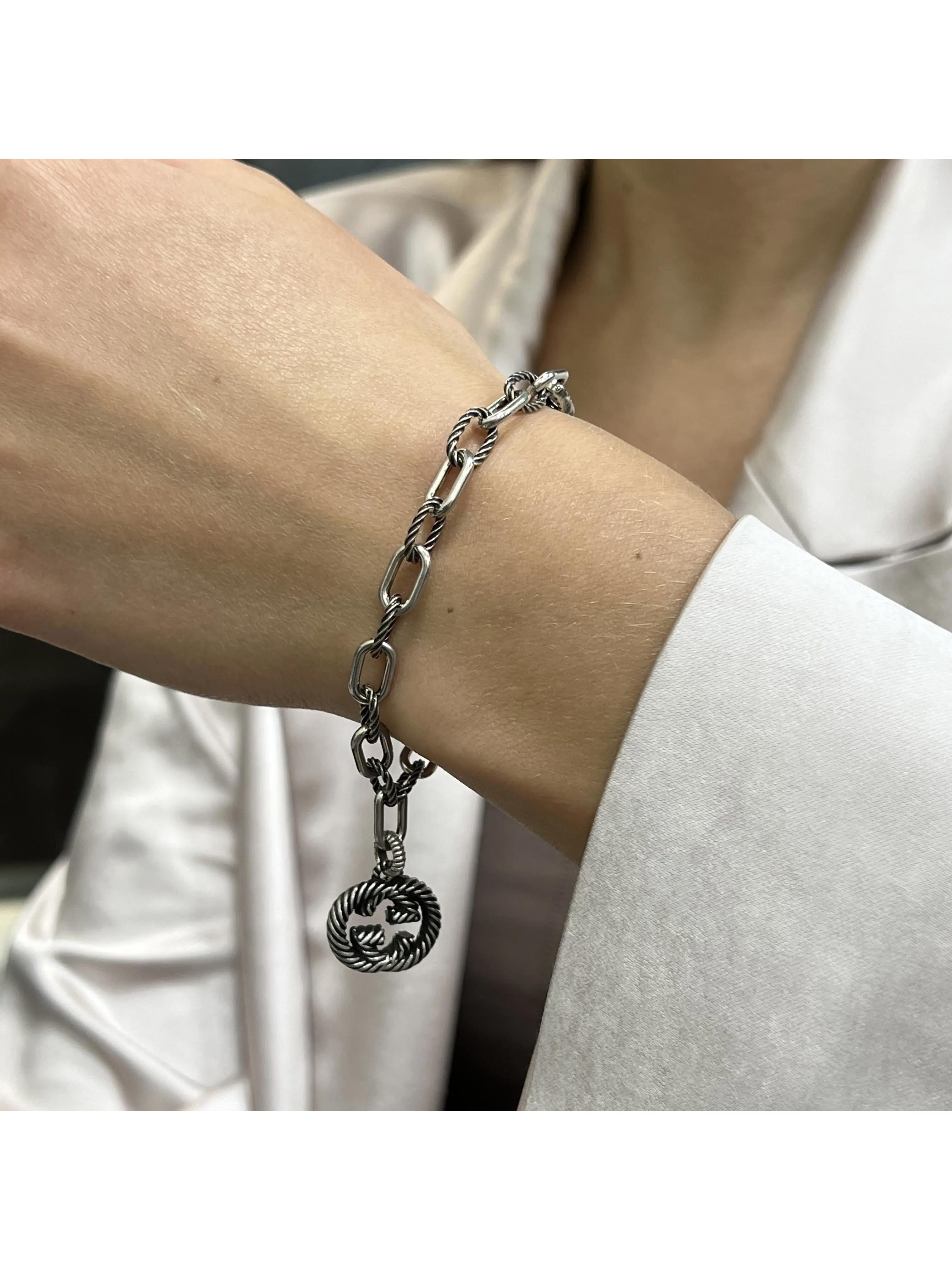 Gucci Interlocking G Twisted Charm Bracelet 925 Sterling Silver 7 Inches Walmart
