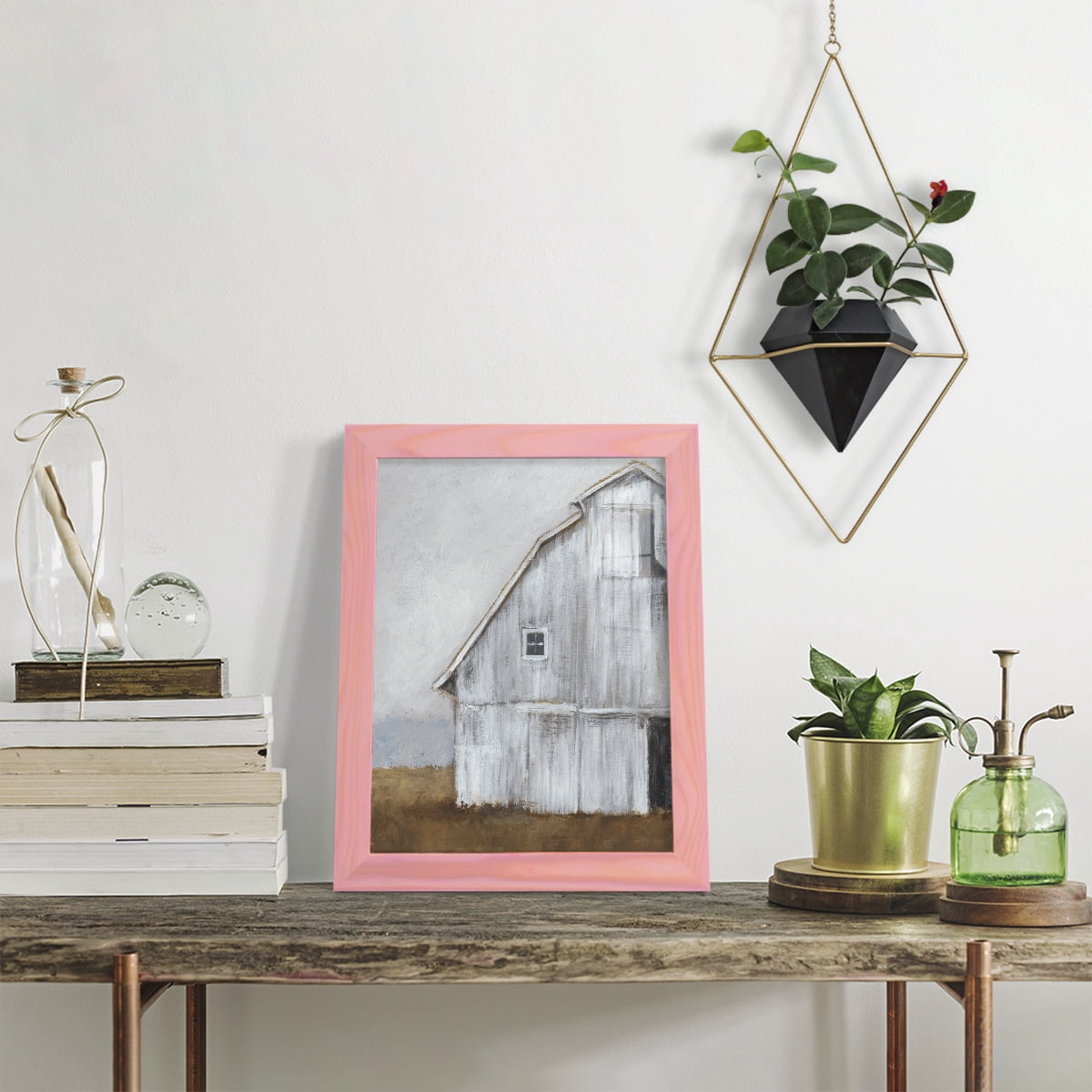 Abandoned Barn II -Framed Print w/glass-Sunset Pink
