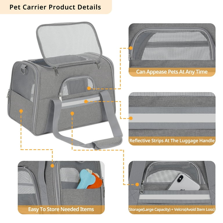 Pnimaund Large Cat Carrier for 2 Cats Under 25 Lbs,Soft Cat Carrier Airline  Approved with Upgrade Zippers and Identifiable Name Tags for Cats and