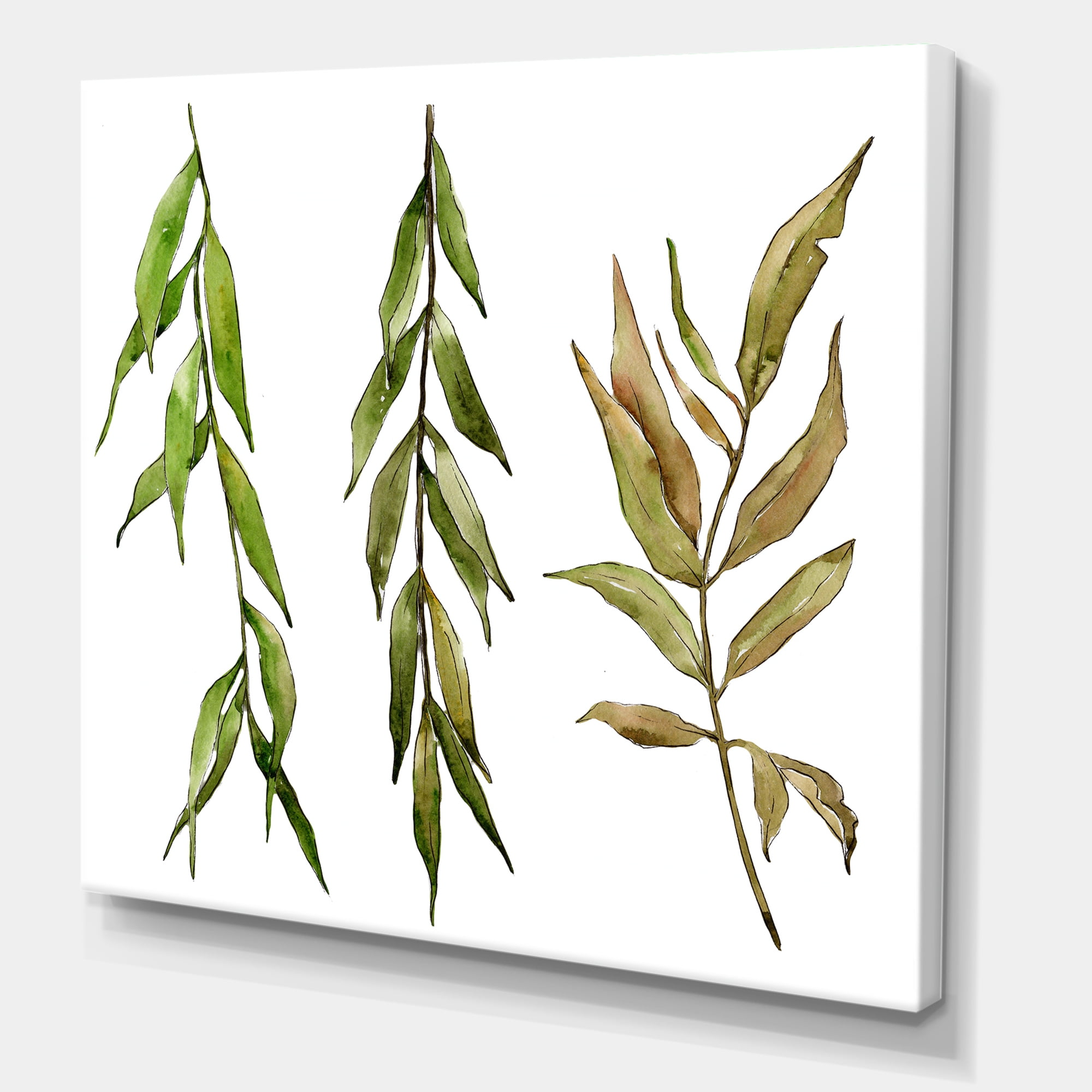 Designart ' Three Willow Branches On White ' Farmhouse Canvas Wall Art Print