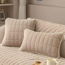 Velvet Plush Plaid Quilted Sofa Cover Super Soft Non Slip Sectional Couch Cover Farmhouse Fluffy Fuzzy Sofa Slipcover Furniture Protector for Dogs Cats Pet