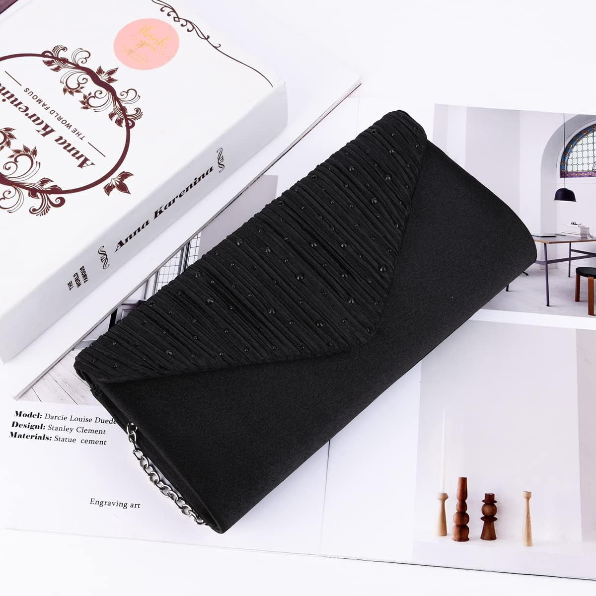 SONGAU Clutch Purses For Women, Satin Envelope Evening Purse, Formal Party Clutches With Detachable Chain Strap, Stylish Crossbody Shoulder Clutch Bag Wedding Purses Cocktail Prom Handbags