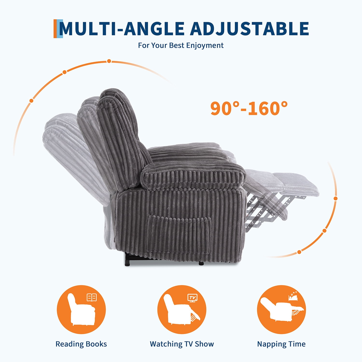 Tzou Adult Polyester Living Room Stain Resistant Recliners with Arm Pads, Gray