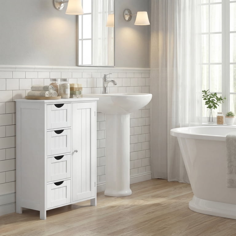 Ledrem Bathroom Floor Cabinet with 4 Drawers and Adjustable Shelf photo 5