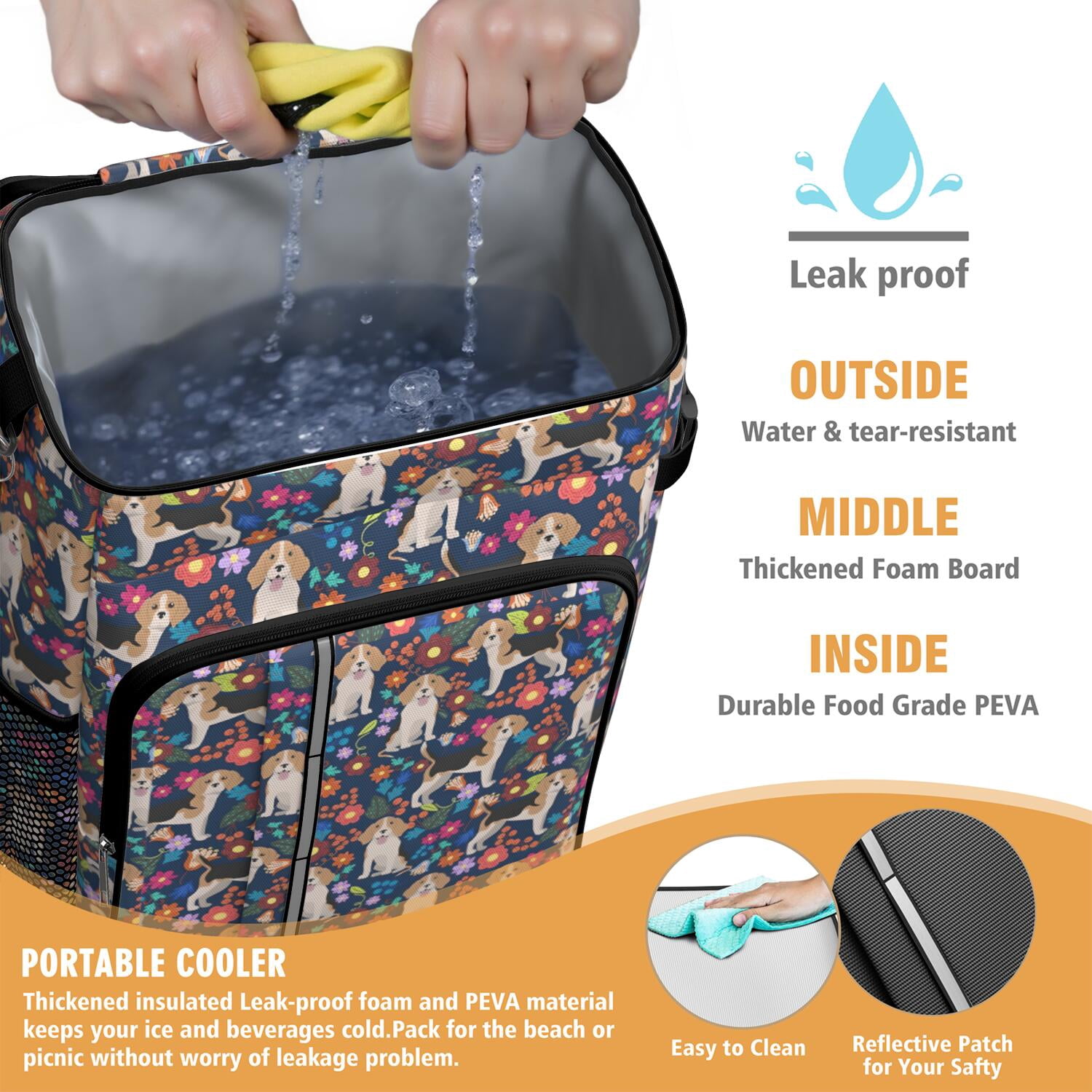 Travel Cooler Bag - Beagle Dog Dog and Flower Camping Beer Cooler Backpack with Bottle Opener- Waterproof Insulated Picnic Backpacks - Cooler Bag for Beach