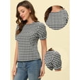 thumbnail image 2 of DARING DIVA Women's Gingham Crew Neck Puff Short Sleeve Blouses 2XL Black, 2 of 5