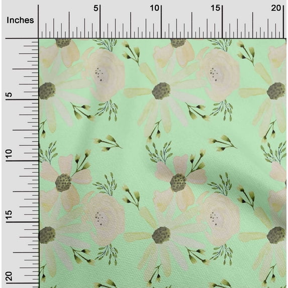 oneOone Cotton Silk Mint Fabric Flower & Leaves Watercolor Quilting Supplies Print Sewing Fabric By The Yard 42 Inch Wide