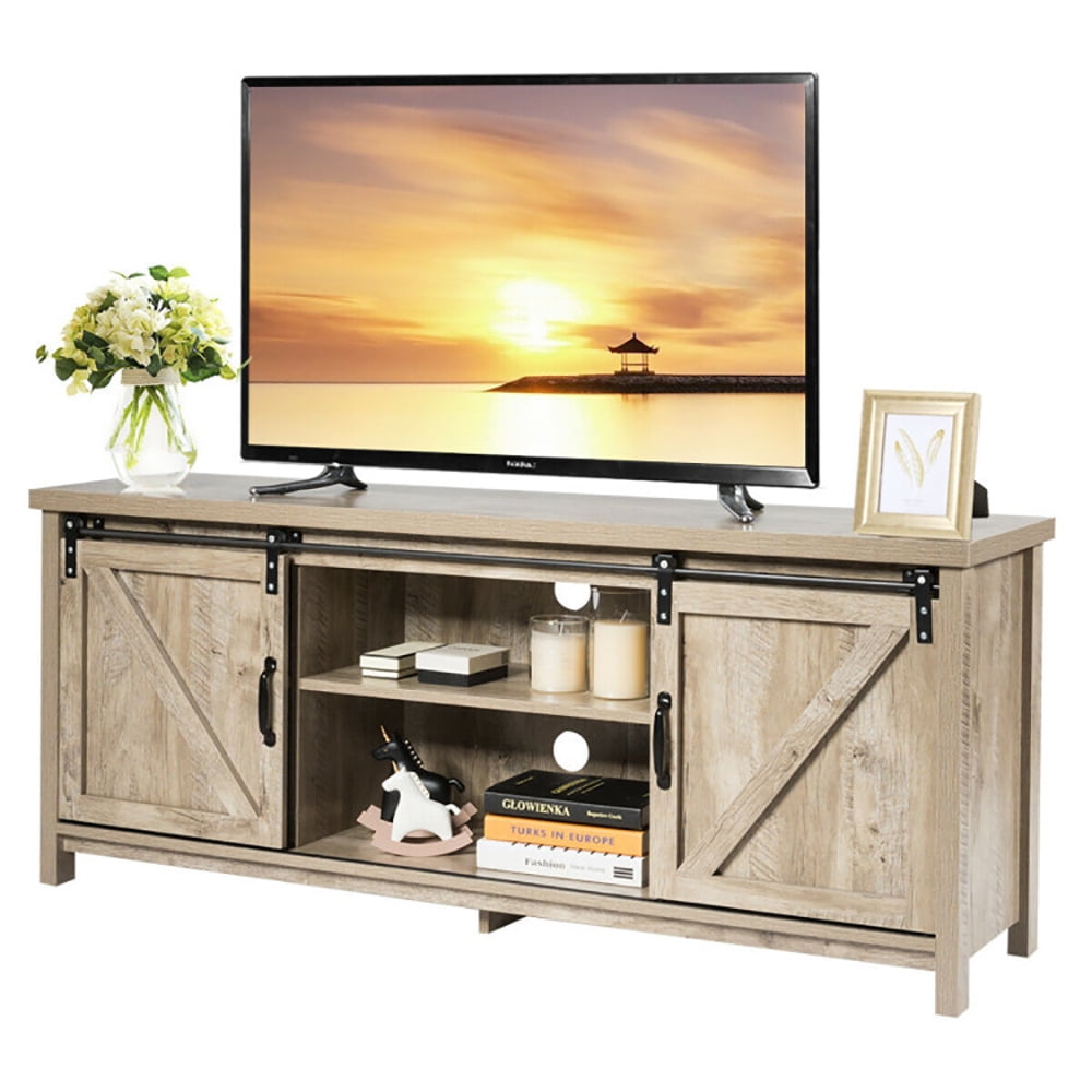 Finihen TV Stand, TV Cabinet, Media Center Console Cabinet with Sliding Barn Door, Entertainment Center for TV, Media Entertainment Center with Storage, for Living Room, Bedroom, Gray