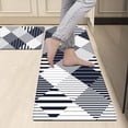 thumbnail image 3 of Blue White Kitchen Rugs Set of 2 Anti-Fatigue 0.4 Inch Thick Navy Modern Stripe Home Floor Mats Non Slip Waterproof Comfort Standing PVC Mat Decor for Sink Laundry 17.3 x28+17.3 x 47 Inch, 3 of 6