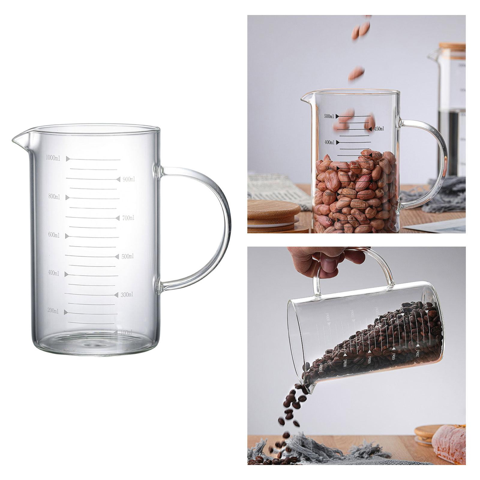 Fiocias Glass Cup with Scale Hot Cold Drink Pitcher Large Capacity Measuring Cup for Tea 1000ml