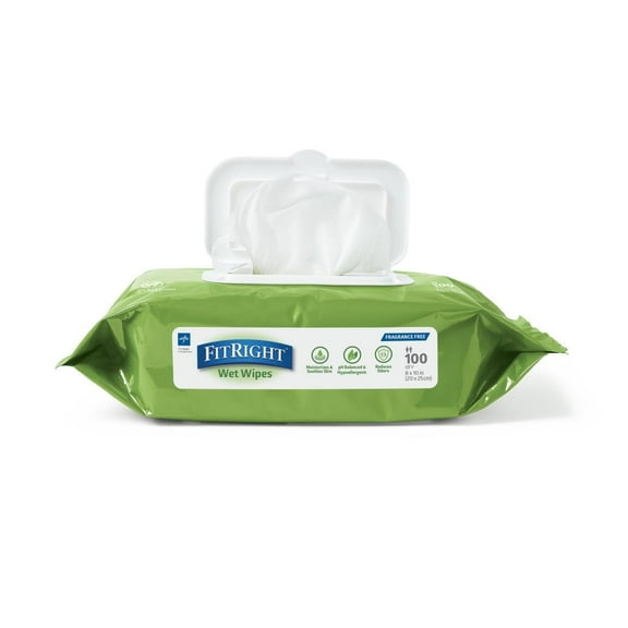 FitRight Aloe Scented Wet Wipes, 8" x 10", Peel and Reseal Pack, 68/Pack