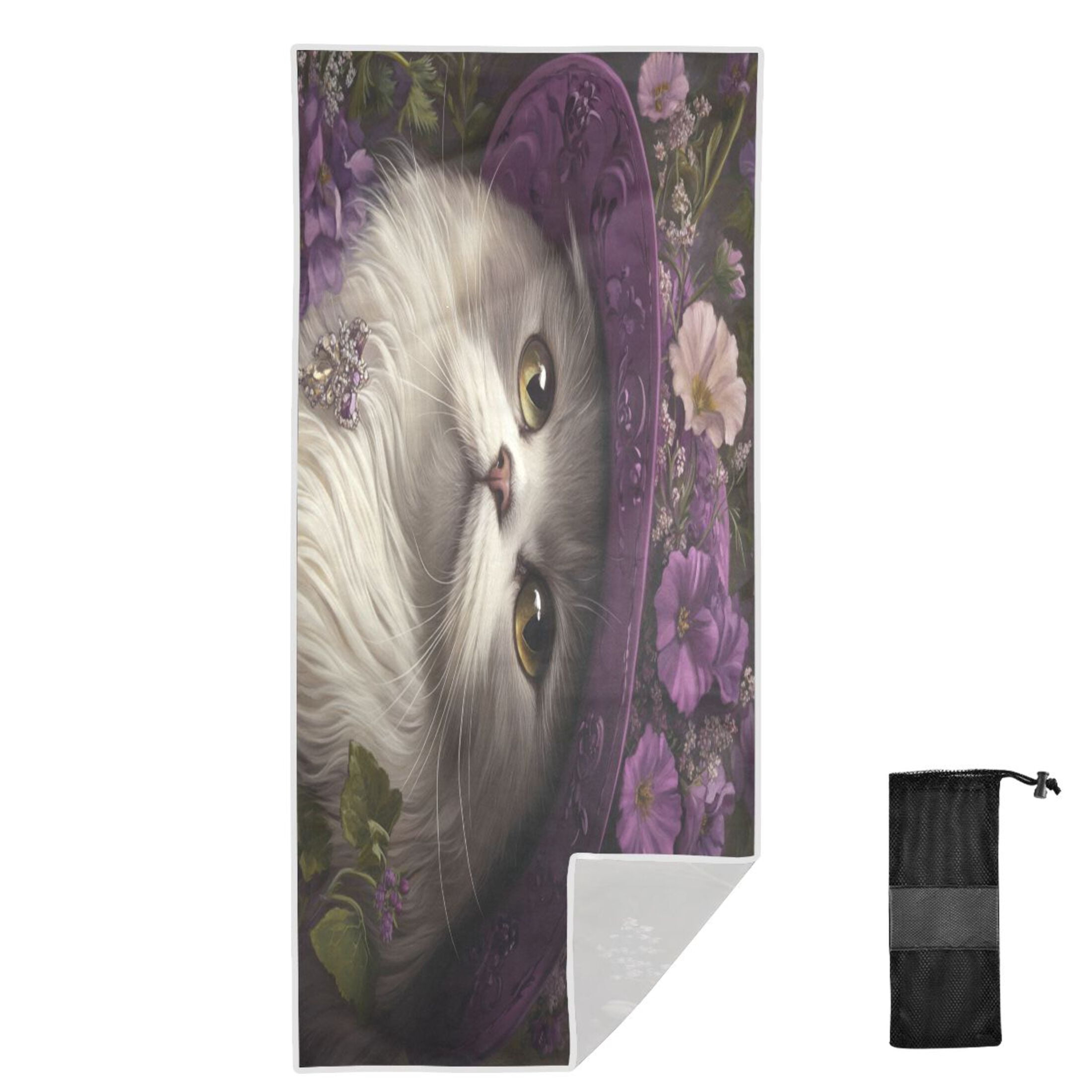 Qxltty Elegant Persian Cat Beach Towel Sand Free Bath Towel Absorbent Quick Dry Soft Lightweight Blanket for Travel Gym Camping 71x31in