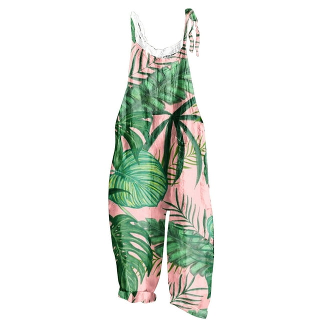 Pisexur Combinaisons Décontractées Summer pour Femmes Dressy Hawaii Print Sans Manches Barboteuses Spaghetti Sangle Réglable Short en Vrac Combinaison avec Poches