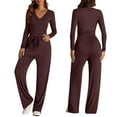 thumbnail image 2 of Bovxnpu Two Piece Sets for Women Fall Outfits, 2 Piece Lounge Set Sweatsuit Womens Wide Leg Pants Side Ruching Crop Top Sets, 2 of 9
