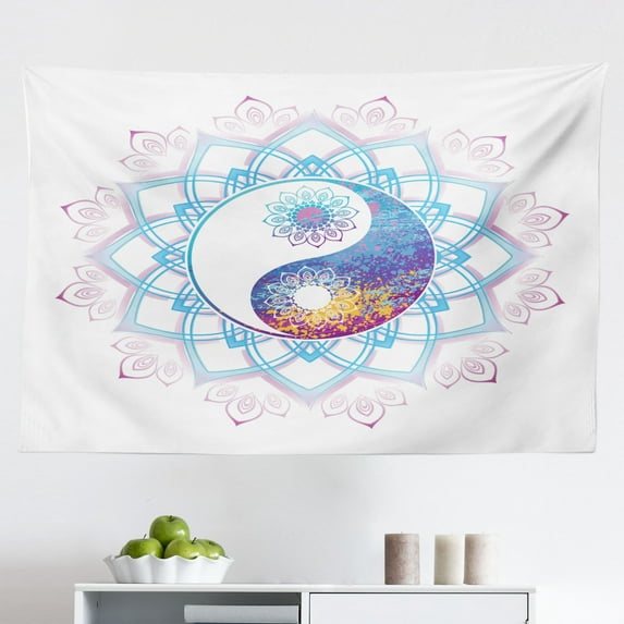 Ethnic Tapestry, Mandala Tie Dye Effect Design Flower Inspired, Fabric Wall Hanging Decor for Bedroom Living Room Dorm, 2 Sizes, Yellow Green Blue, by Ambesonne