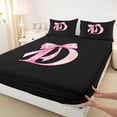 thumbnail image 4 of Manfei Watercolor Bow Letter D Queen Sheet Sets for Girls, Black Pink Initial Bed Set, 4pcs, 4 of 5