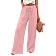 thumbnail image 5 of Horkkom Cotton Linen Pants Women Elastic Waist Drawstring Wide Leg Pants Summer Casual Loose Pants with Pockets XXL, 5 of 8