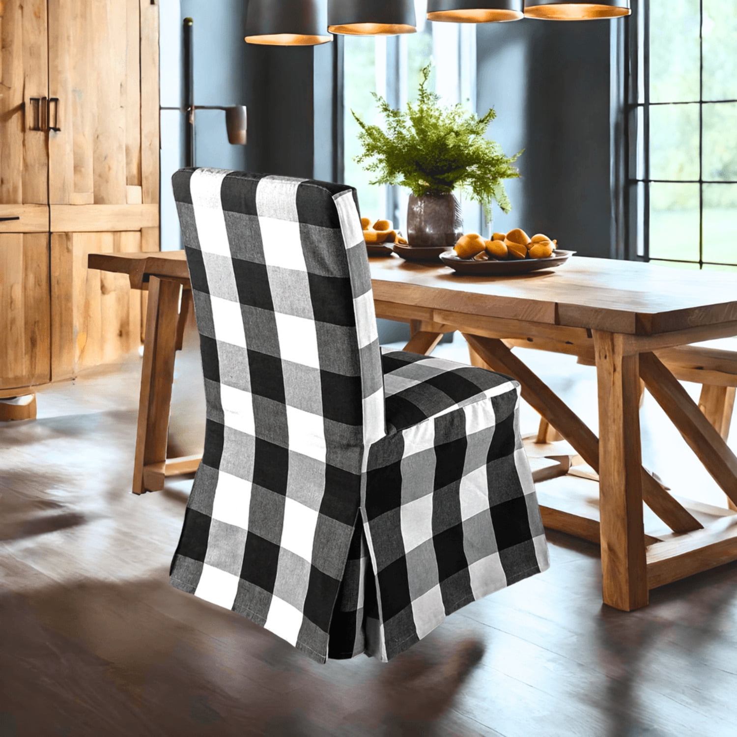 Rockin Cushions 100 Cotton Compatible with IKEA Henriksdal Floor Length Dining Chair Cover Buffalo Check Beige Set of 4 Walmart