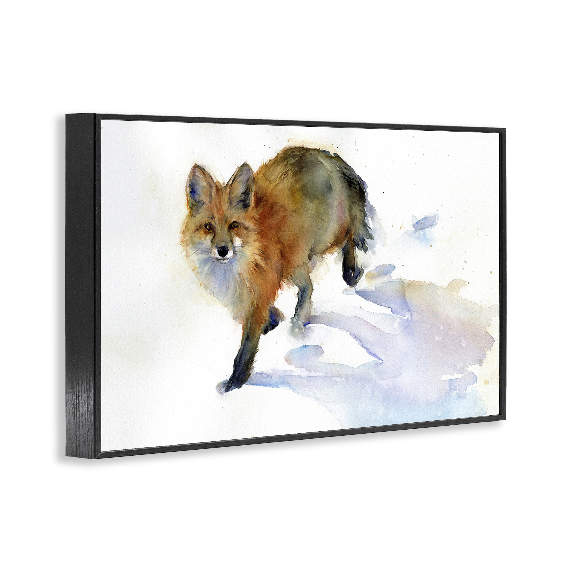 Stupell Industries Stepping Fox in Snow Animals & Insects Painting Black Framed Art Print Wall Art, 30 x 20