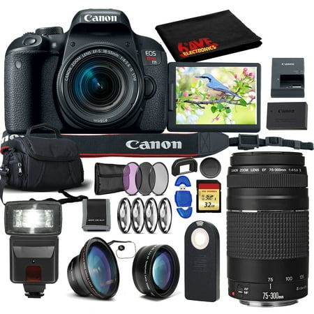 Canon EOS Rebel T7i 24.2MP Digital SLR Wifi Enabled Camera Black with EF-S 18-55 IS STM and EF 75-300mm Lenses + 32GB Top Accessory