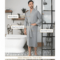 thumbnail image 3 of Lotus Linen Lightweight Waffle Robe for Men - Lightweight Cotton Blend Spa Bathrobe, Gray XXL, 3 of 6