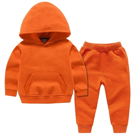

MANHUJI Clearance 2Pcs Jogger Outfits Set Baby Girls Boys Hooded Sweatshirt + Sweatpants Boys Girls Athletic Sweatsuits Pullover Sportwear Outfits (Orange 100)