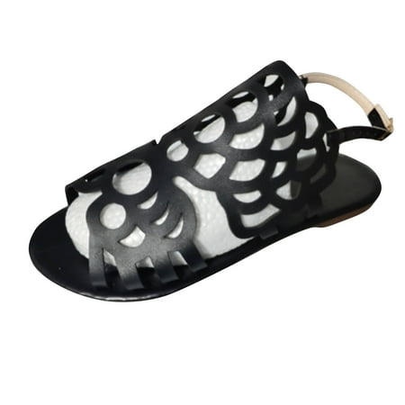

Lovskoo 2024 Women s Sandals Comfortable Dressy Summer Open Toe Hollow Out Large Size Hollow Flat Bottomed Ethnic Buckle Beach Sandals Black