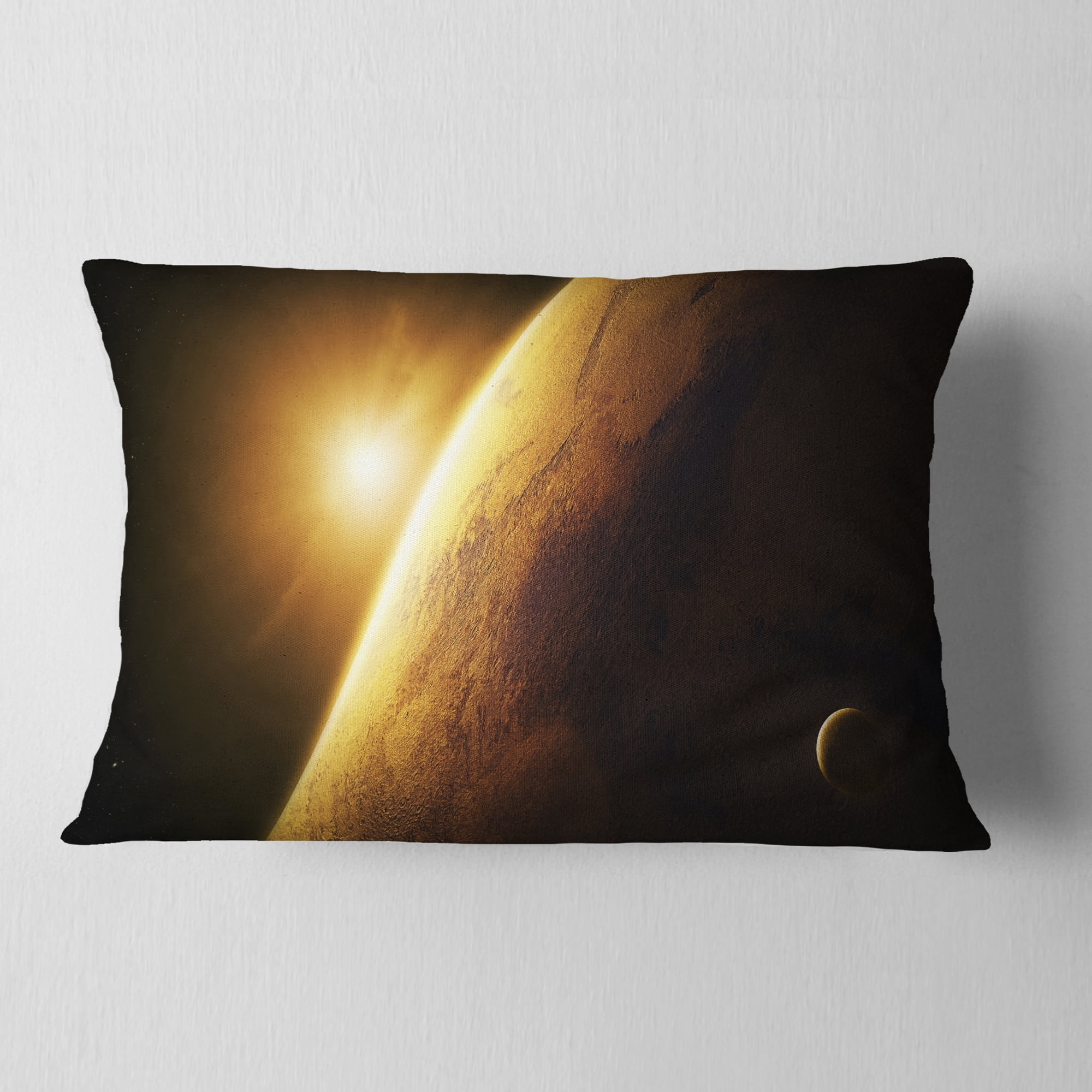 Designart Planet Mars Close up with Sunrise - Landscape Printed Throw Pillow - 12x20