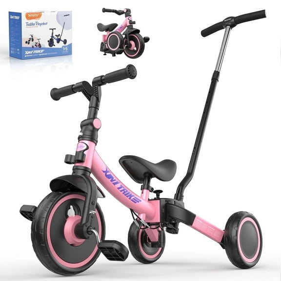 Besrey Toddler Tricycle with Push Handle,Kids Trike for Ages 1-5 Years Girls and Boys,Child Bike Toddler Bicycles,Pink